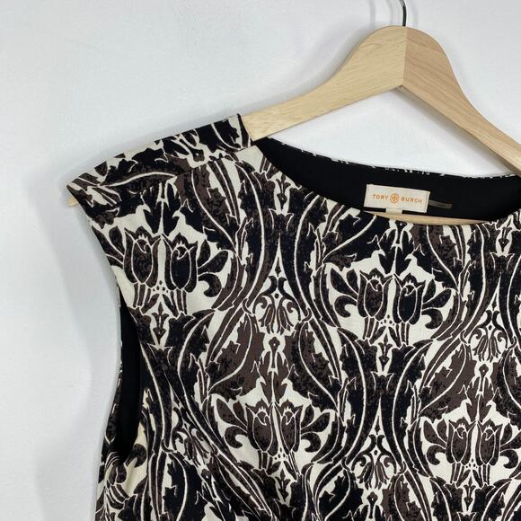 Tory Burch Odila Cream Brown Printed 100% Silk Dress Women's Size Small S - Picture 6 of 10